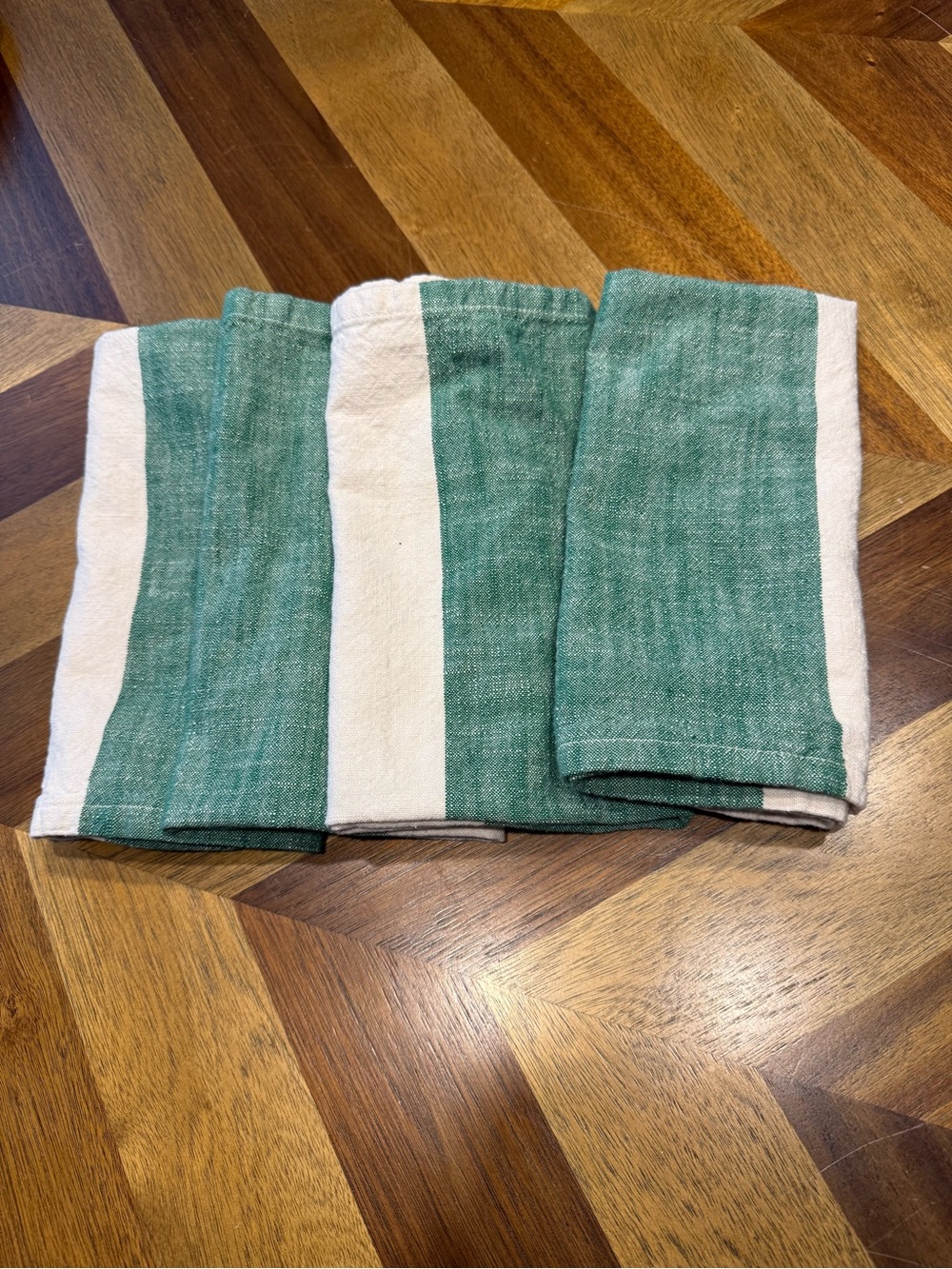 West Elm Green and Cream Striped Napkins Cotton (4)